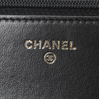 Lambskin Quilted Golden Class Wallet on Chain WOC Black