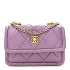 Shiny Lambskin Quilted Extra Mini Flap Purple
