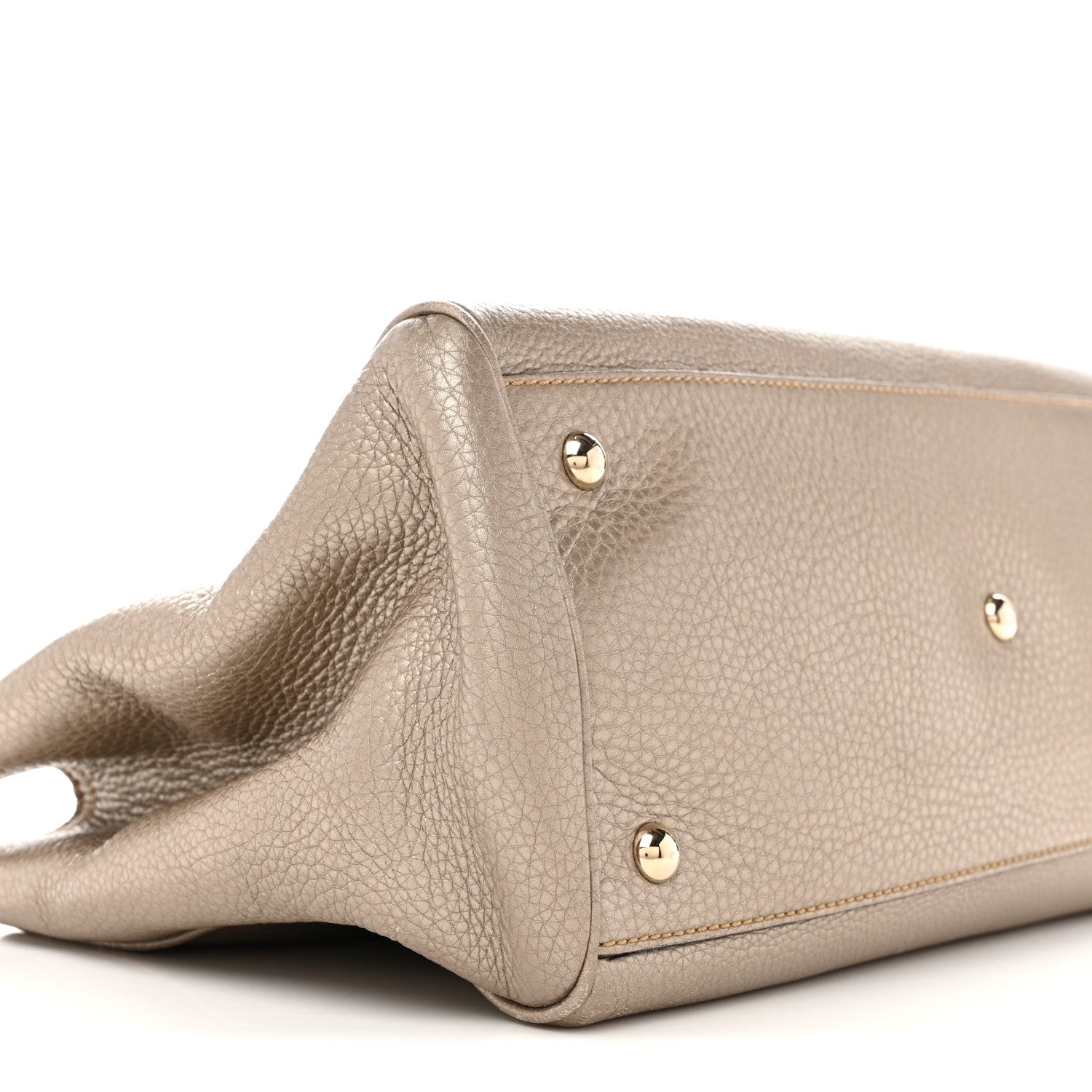 Metallic Pebbled Calfskin Medium Bamboo Shopper Tote Golden Beige