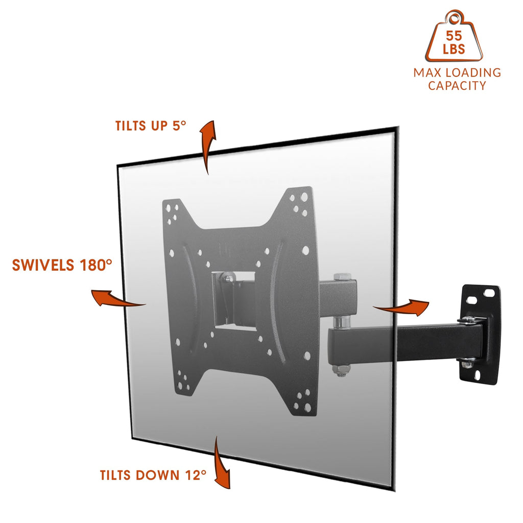 Full Motion, Tilt and Swivel Single Stud Wall Mount for 17- 42 Inch  LCD, LED, and Plasma Screens