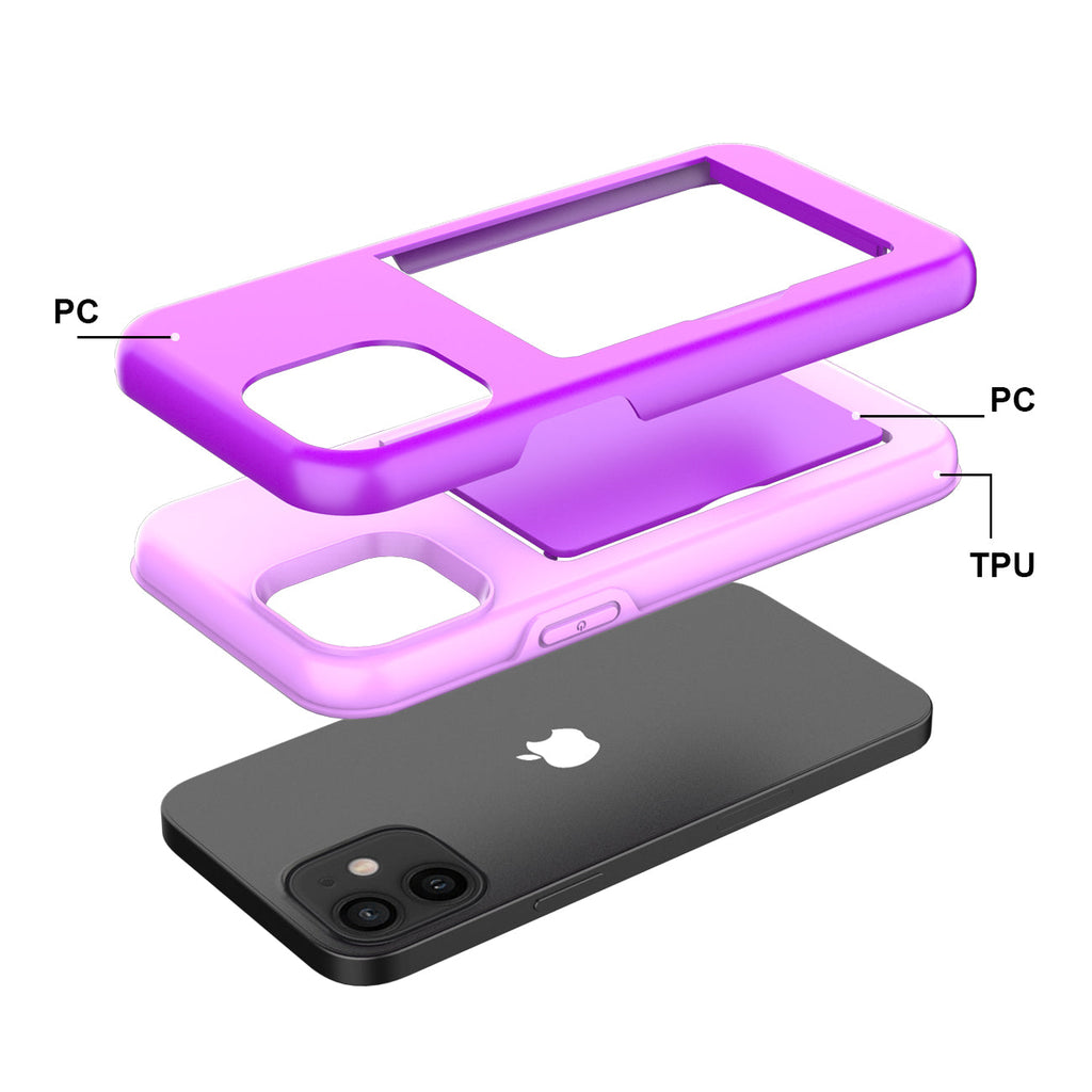 Tpu Pc Hybrid 2-In-1 Flip Card Holder Phone Case For Apple Iphone 12 Mini In Purple