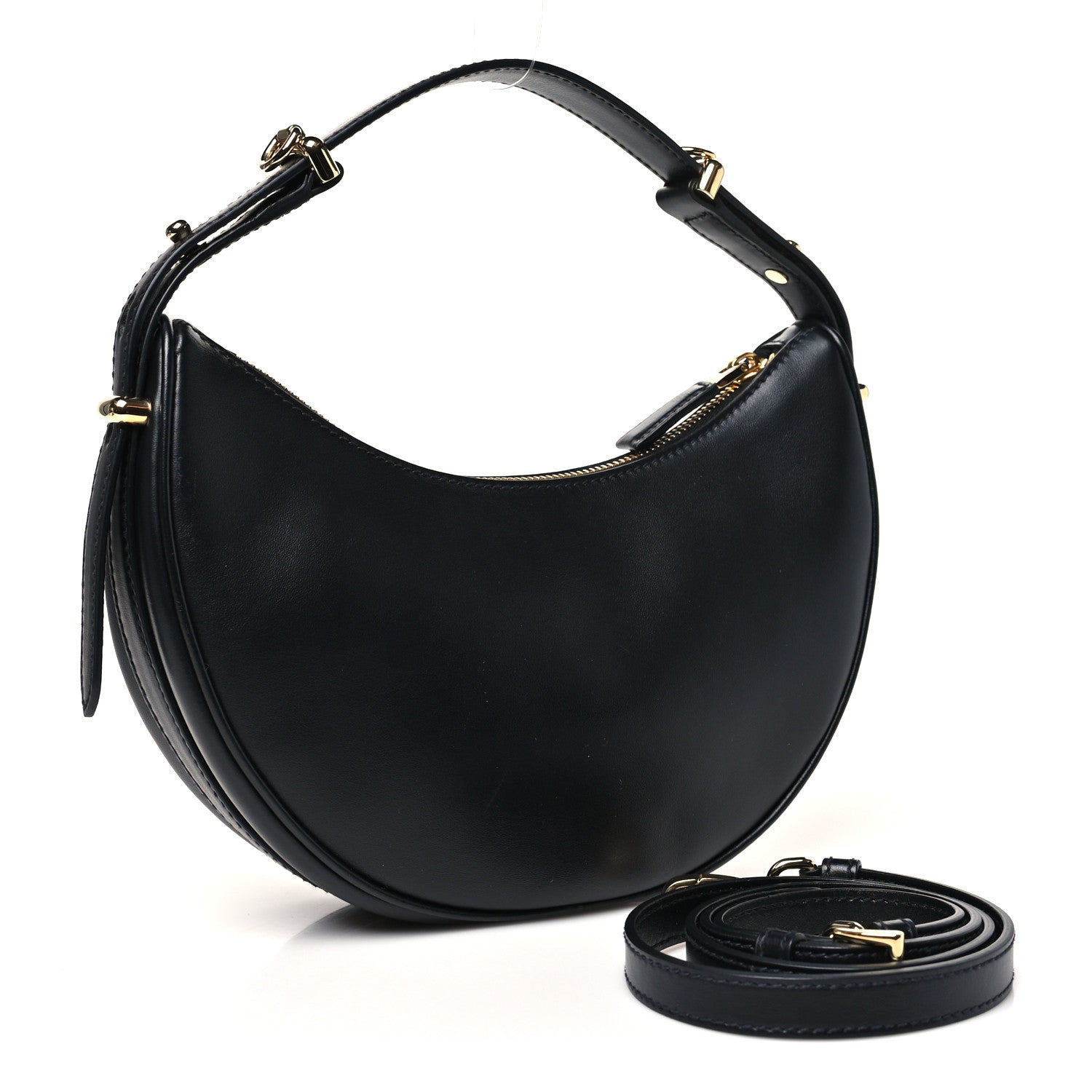 Soft Calfskin Arque Shoulder Bag Black