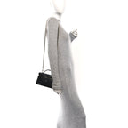 Goatskin Quilted Top Handle Slim Vanity With Chain Black