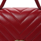 Calfskin Chevron Quilted Top Handle Flap Red