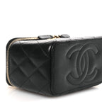 Lambskin Quilted Small Pillow Crush Vanity Case With Chain Black