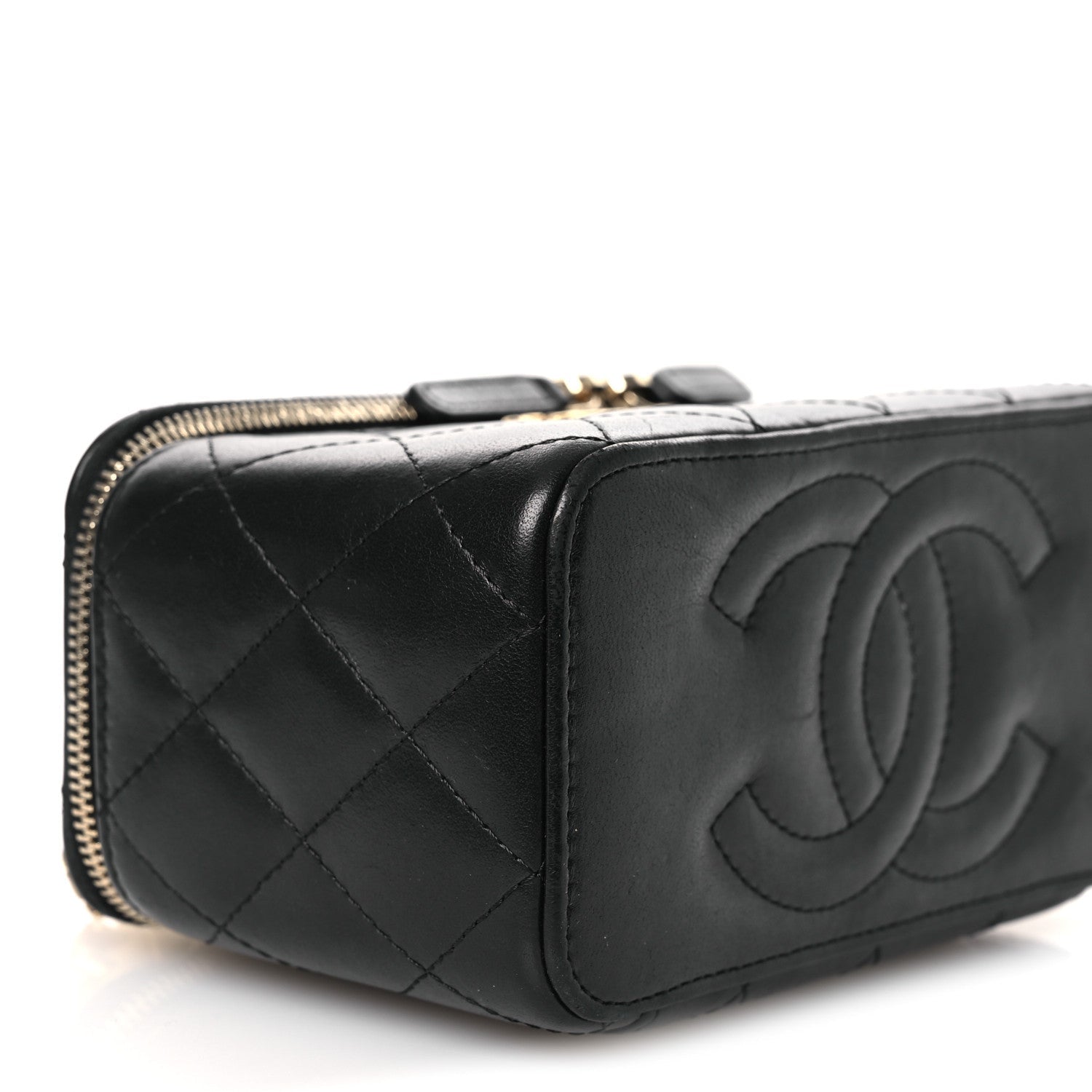 Lambskin Quilted Small Pillow Crush Vanity Case With Chain Black