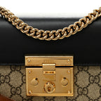 GG Supreme Monogram Calfskin Small Padlock Shoulder Bag Beige Black Cuir