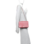 Metallic Calfskin Chevron Quilted Small Statement Flap Pink