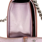 Metallic Patent Calfskin Quilted Medium Boy Flap Light Pink