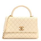 Caviar Quilted Small Coco Handle Flap White