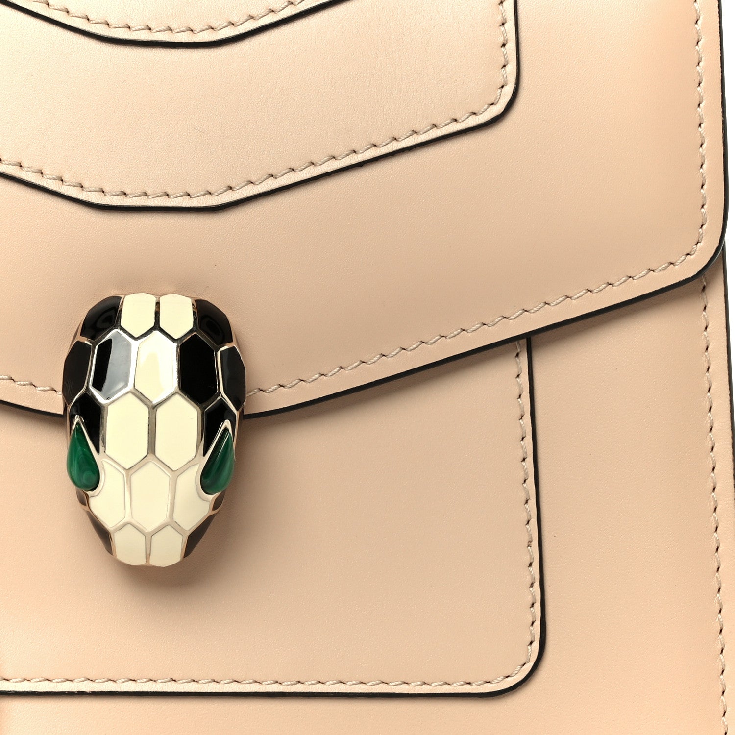 Calfskin Serpenti Forever Top Handle Beige Green