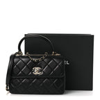 Lambskin Quilted Small Trendy CC Dual Handle Flap Bag Black