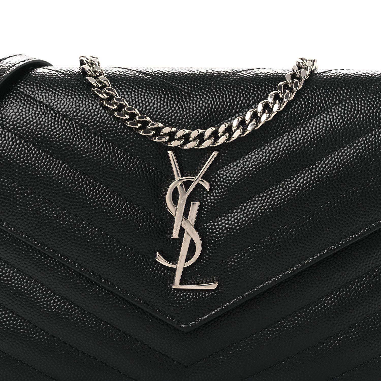 Grain De Poudre Matelasse Chevron Monogram Chain Wallet Black