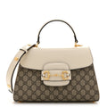 GG Supreme Monogram Calfskin Medium Horsebit 1955 Top Handle Bag Beige Ebony Mystic White