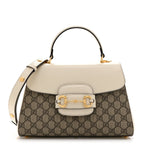 GG Supreme Monogram Calfskin Medium Horsebit 1955 Top Handle Bag Beige Ebony Mystic White