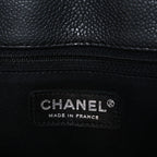 Metallic Grained Calfskin Medium Woven Chain Shopping Bag Black