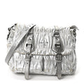 Metallic Nappa Gaufre Messenger Tote Argento