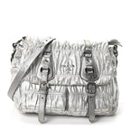 Metallic Nappa Gaufre Messenger Tote Argento