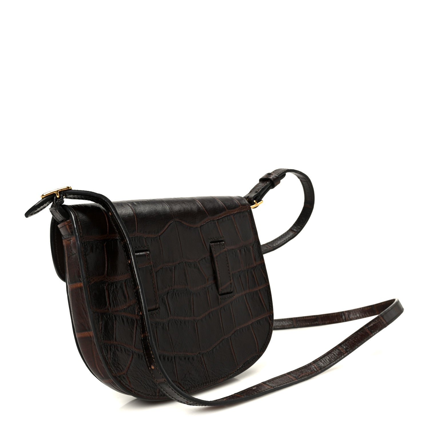 Crocodile Embossed Calfskin Mini Symmetrical Bag Brown