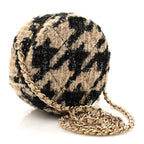 Tweed Shearling Round Clutch With Chain and Coin Purse Beige Black