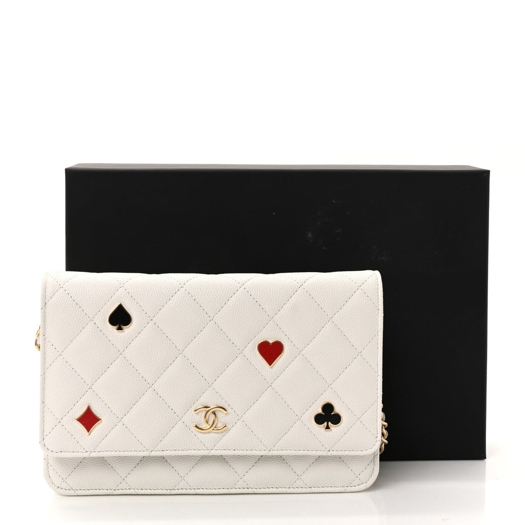 Caviar Quilted Enamel Coco Casino Wallet On Chain WOC White