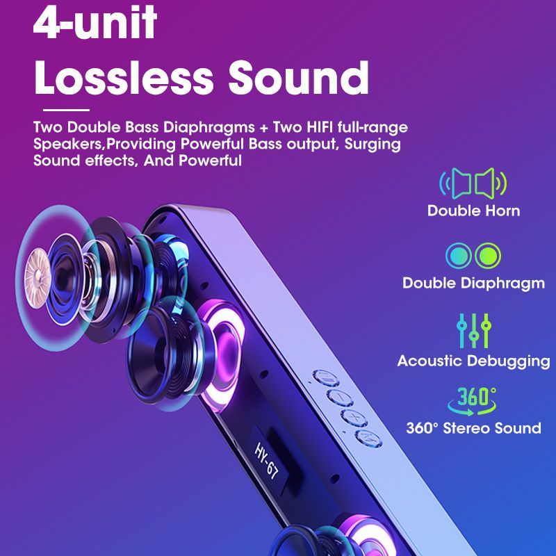 PC Soundbar Wireless 6D Surround Speaker Bluetooth 5.0 Home Wired Computer Stereo Subwoofer Sound Bar PC Laptop Theater TV Aux