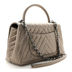 Metallic Caviar Chevron Quilted Small Coco Handle Flap Light Gold