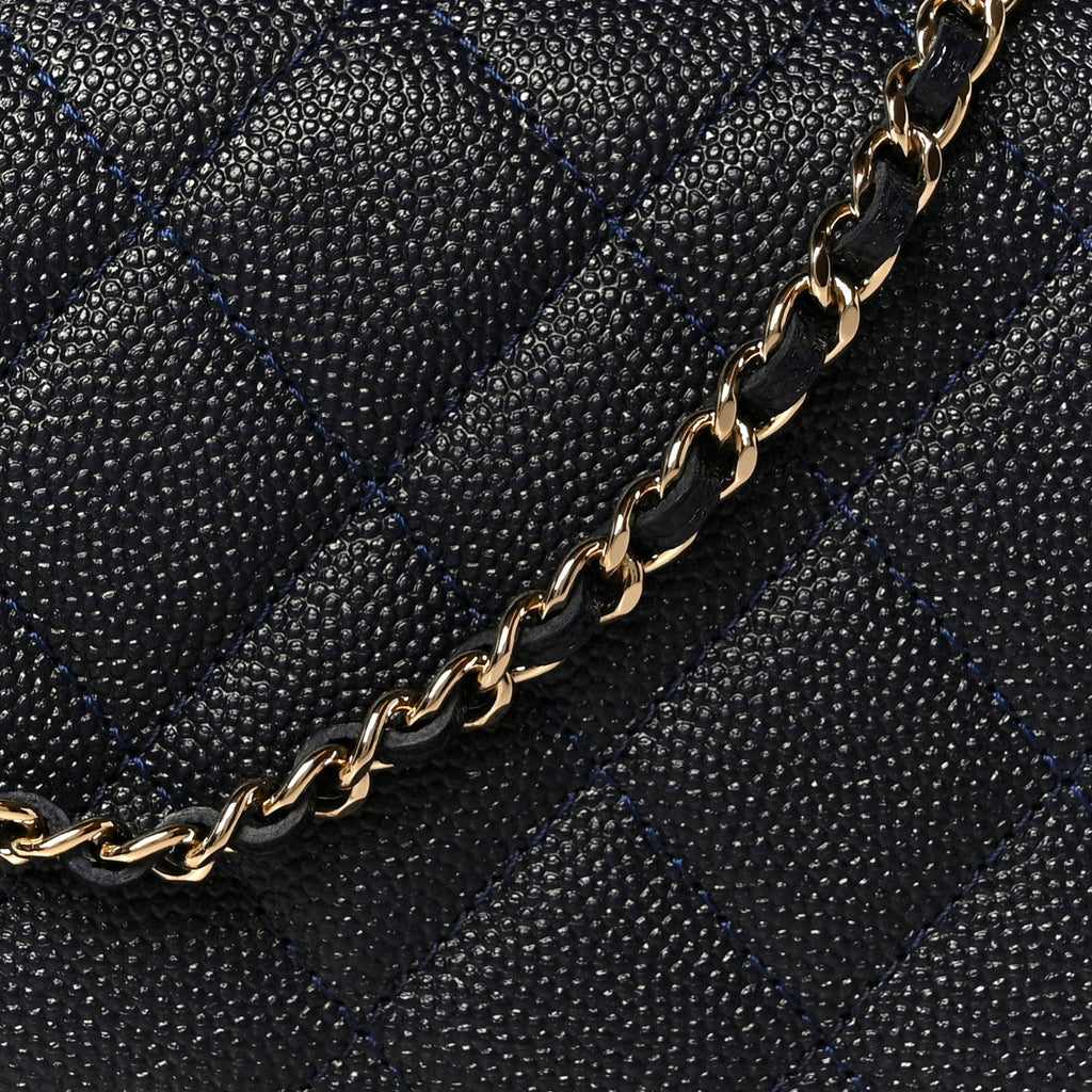 Caviar Quilted Golden Class Wallet On Chain WOC Navy