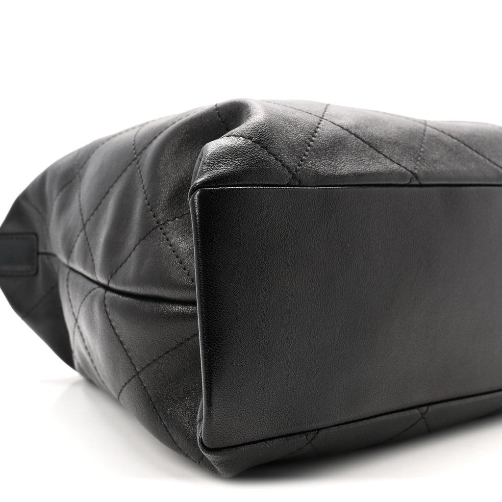 Shiny Lambskin Quilted Maxi Hobo Black