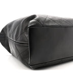Shiny Lambskin Quilted Maxi Hobo Black