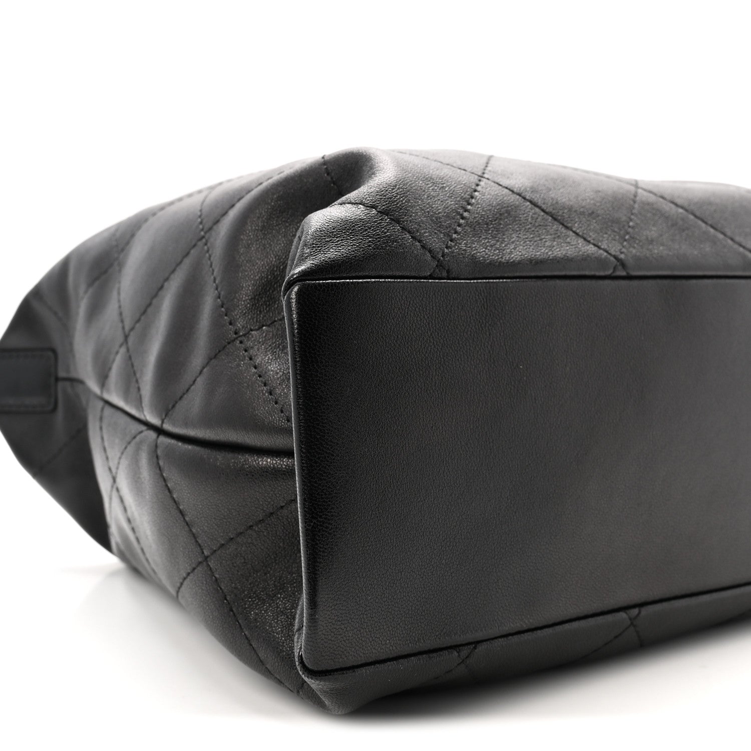 Shiny Lambskin Quilted Maxi Hobo Black