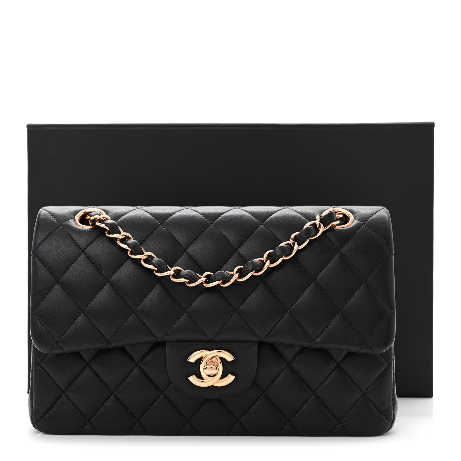 Lambskin Quilted Small Double Flap Black