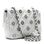 Perforated Metallic Lambskin Small CC Medals Flap Silver