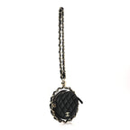 Lambskin Quilted Chain Round Mini Clutch Black