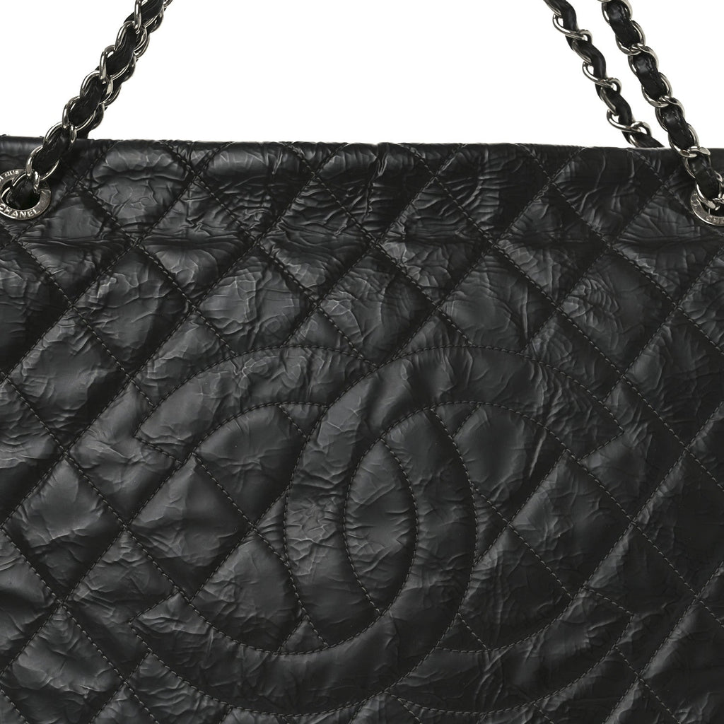Glazed Calfskin Quilted CC XL Single Flap Black