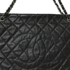 Glazed Calfskin Quilted CC XL Single Flap Black