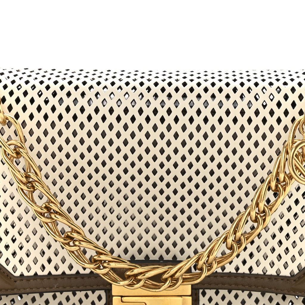 Vitello Liberty Glossy Lambskin F is Fendi Perforated Kan U Shoulder Bag White Ice Rust Maya