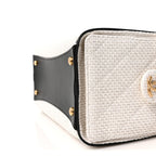 Braided Raffia Calfskin Quilted Small Chanel 25 Handbag White Black