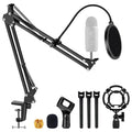 Microphone Arm Stand Upgraded Adjustable Suspension Boom Scissor Arm Mic Holder with Pop Filter 3/8" to 5/8" Adapter Mic Clip Shock Mount Cable Ties ARM SET 16