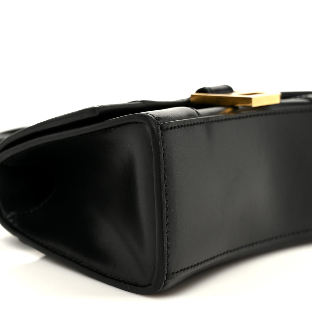 Shiny Box Calfskin Hourglass Top Handle Bag XS Black