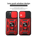 Kickstand Ring Holder With Slide Camera Cover Tpu Magnetic Car Mount For Apple Iphone 15 In Red