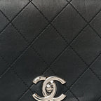 Calfskin Stitched Small Ring My Bag Flap Crossbody Bag Black