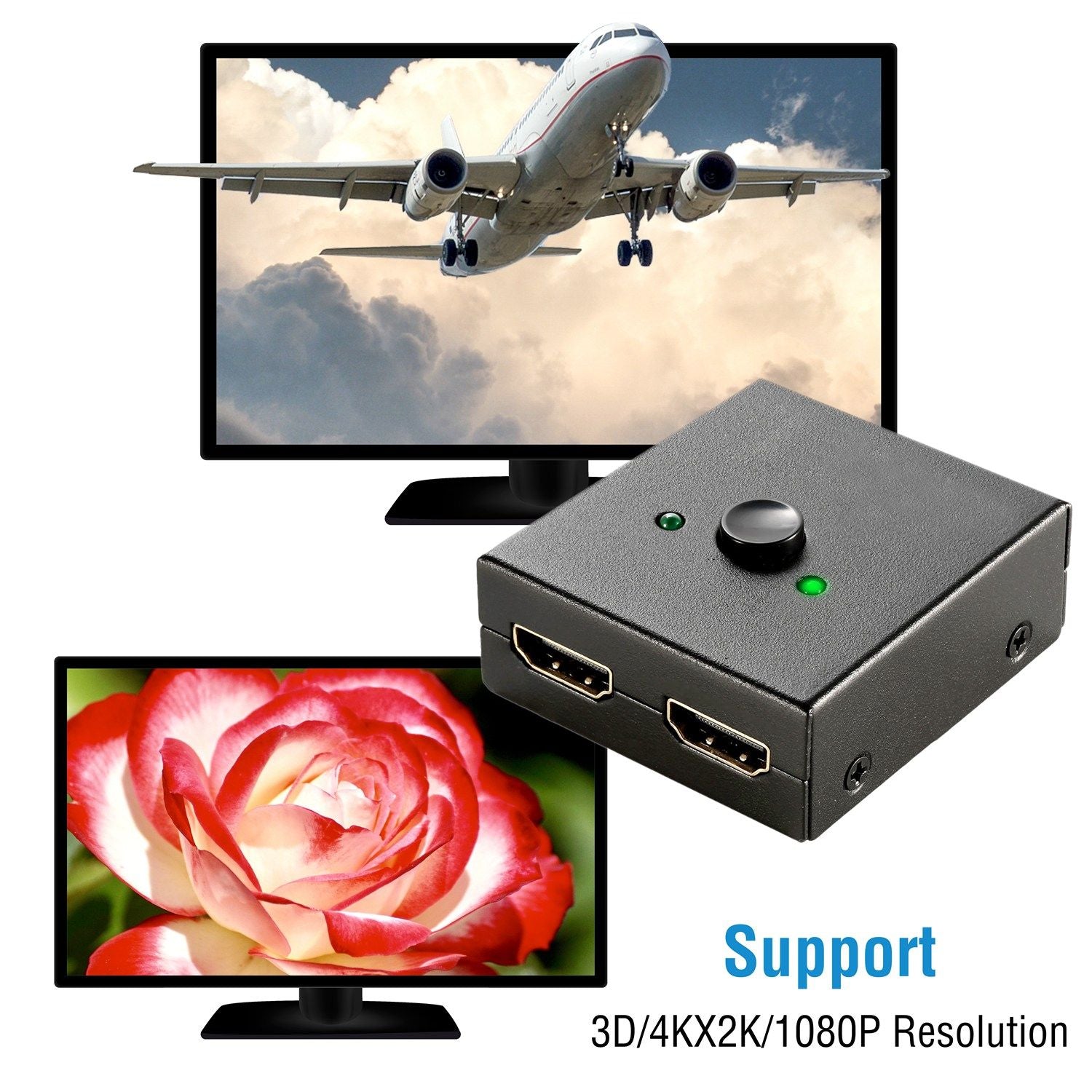 HD IN & HD OUT Bi-directional Switch Adapter 1x2 or 2x1 4K HDTV Splitter Converter Hub Manual Switcher Supports HD 3D 1080P for DVD HDTV Projector Displayer