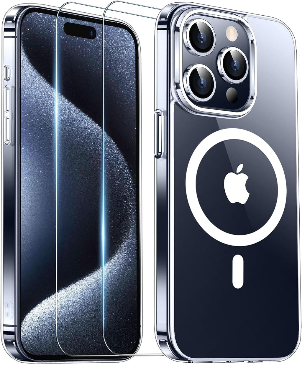 Entronix Bundle Compatible with iPhone 15 Pro Max - [Magnetic] Clear Case & 2 Clear Screen Protectors