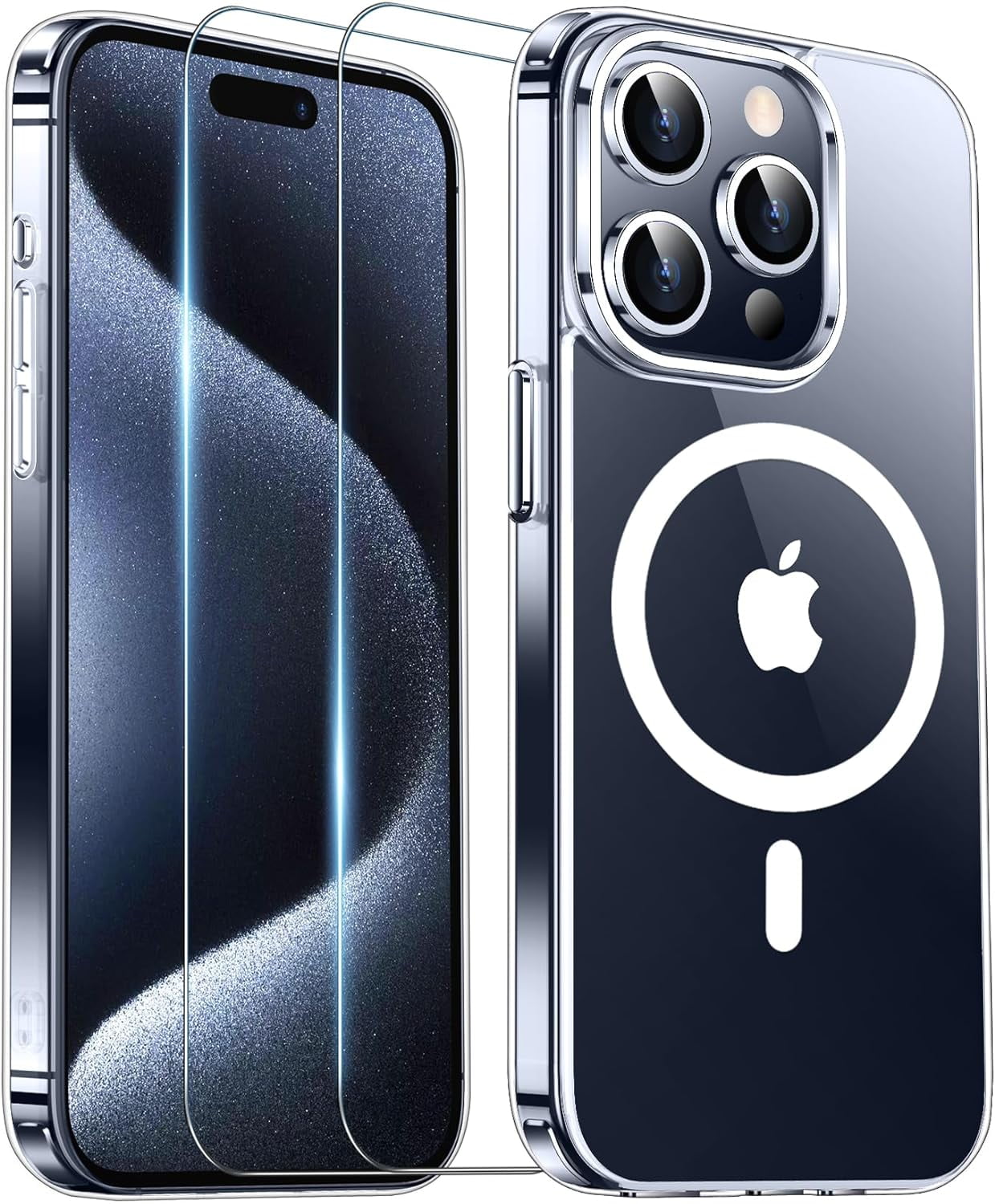 Entronix Bundle Compatible with iPhone 15 Pro - [Magnetic] Clear Case & 2 Clear Screen Protectors
