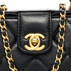 Shiny Lambskin Quilted Mini Cocodoc Top Handle Bag Black