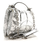 Metallic Crinkled Nappa Pillow Quilted Tiny Softie Bag Silver