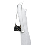 Shiny Crumpled Calfskin Quilted Small Wavy CC Hobo Black