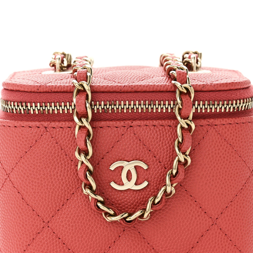 Caviar Quilted Mini Vanity Case With Chain Dark Pink