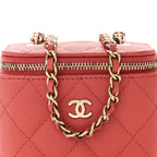 Caviar Quilted Mini Vanity Case With Chain Dark Pink